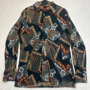 Vintage 60s 70s Disco Shirt‎ Career Club Focus Mens Large AOP Geometric Made USA